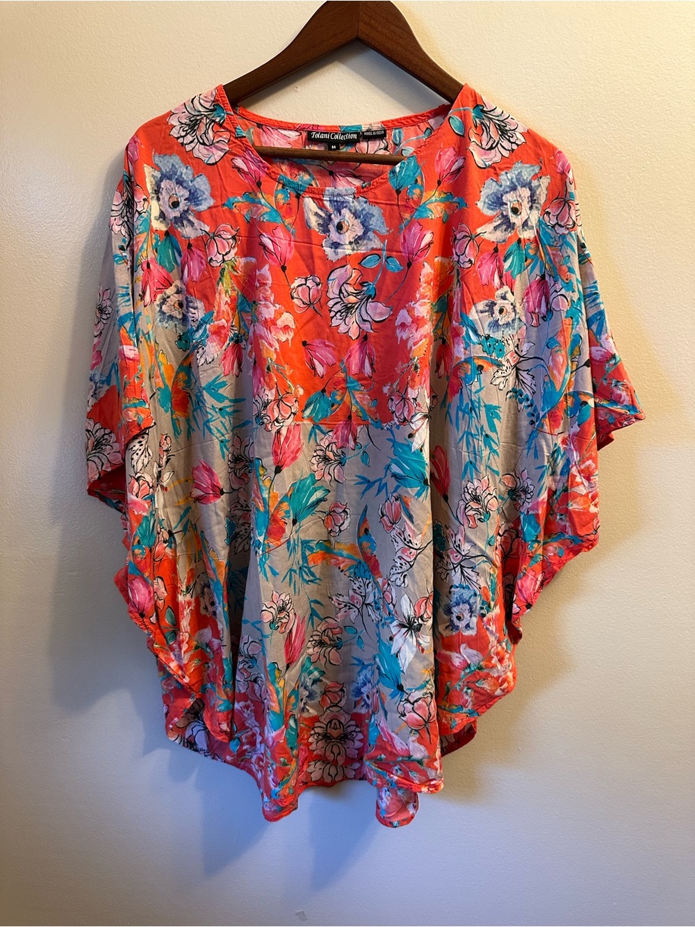 #372 Tolani Coral & Teal Floral Dolman Tunic